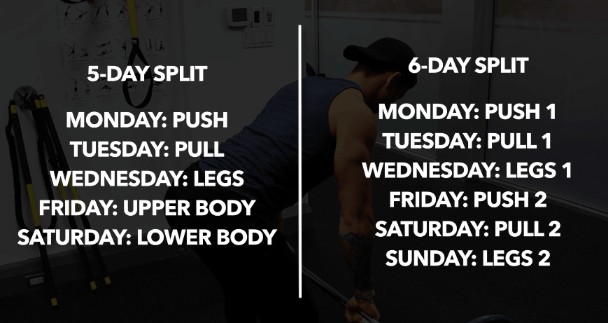 5 day workout split and 6 day workout split examples